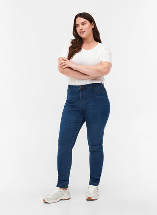 Extra slim fit Amy jeans met hoge taille, Blue d. washed, Model image number 0