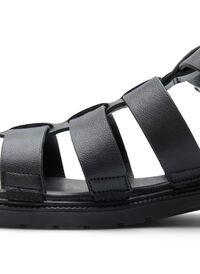 Leren sandaal met brede pasvorm, Black, Model