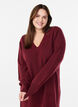 Gebreide jurk met lange mouwen en V-hals, Rood, Model image number 2