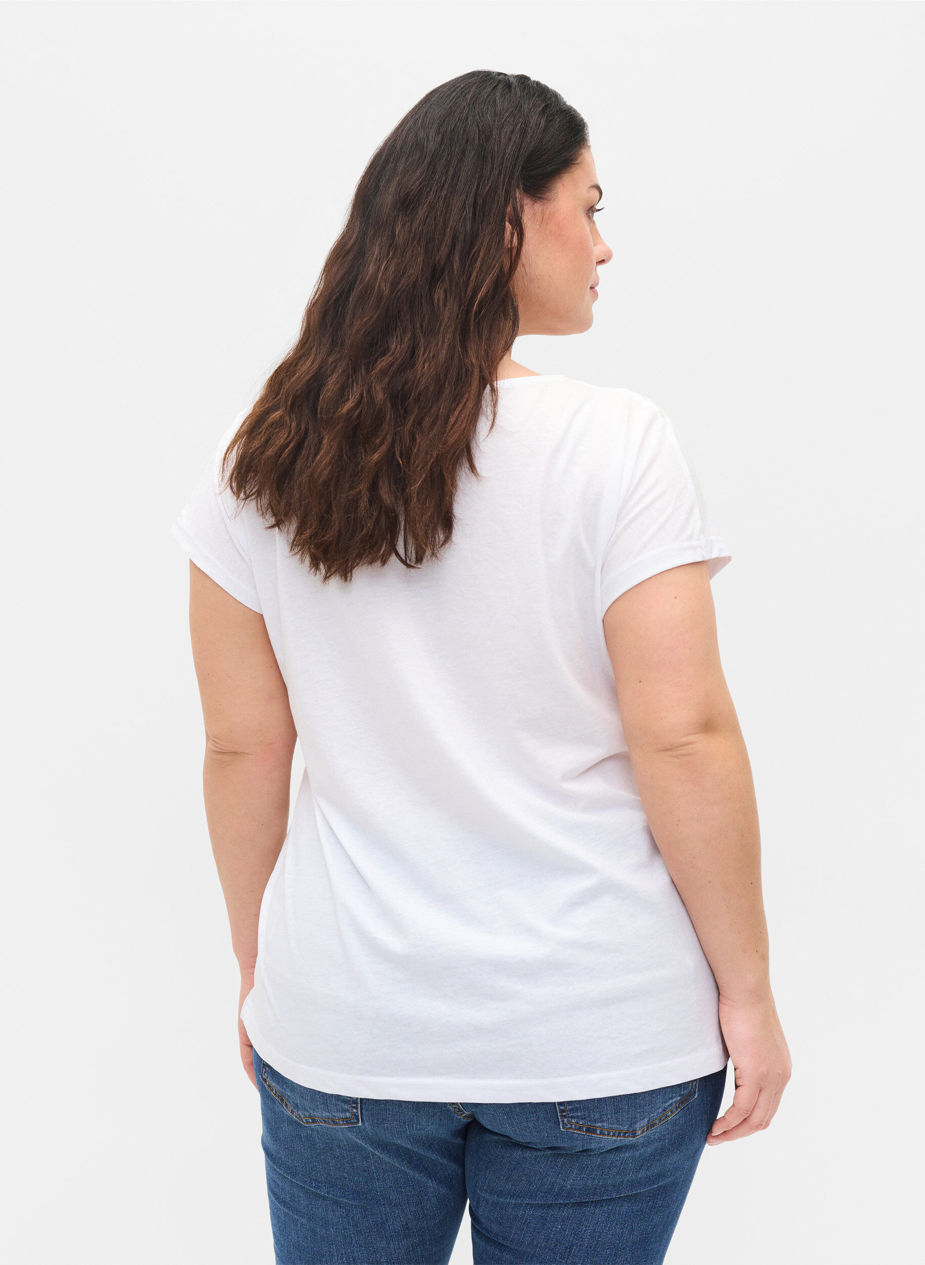 Zizzi T-shirt met mix van katoen, Bright White, Model image number 2