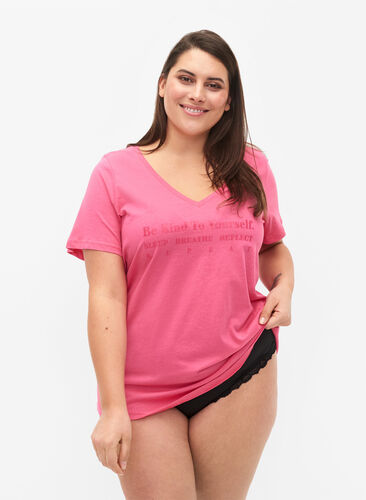 Katoenen nachthemd met opdruk, Hot Pink w. Be, Model image number 0