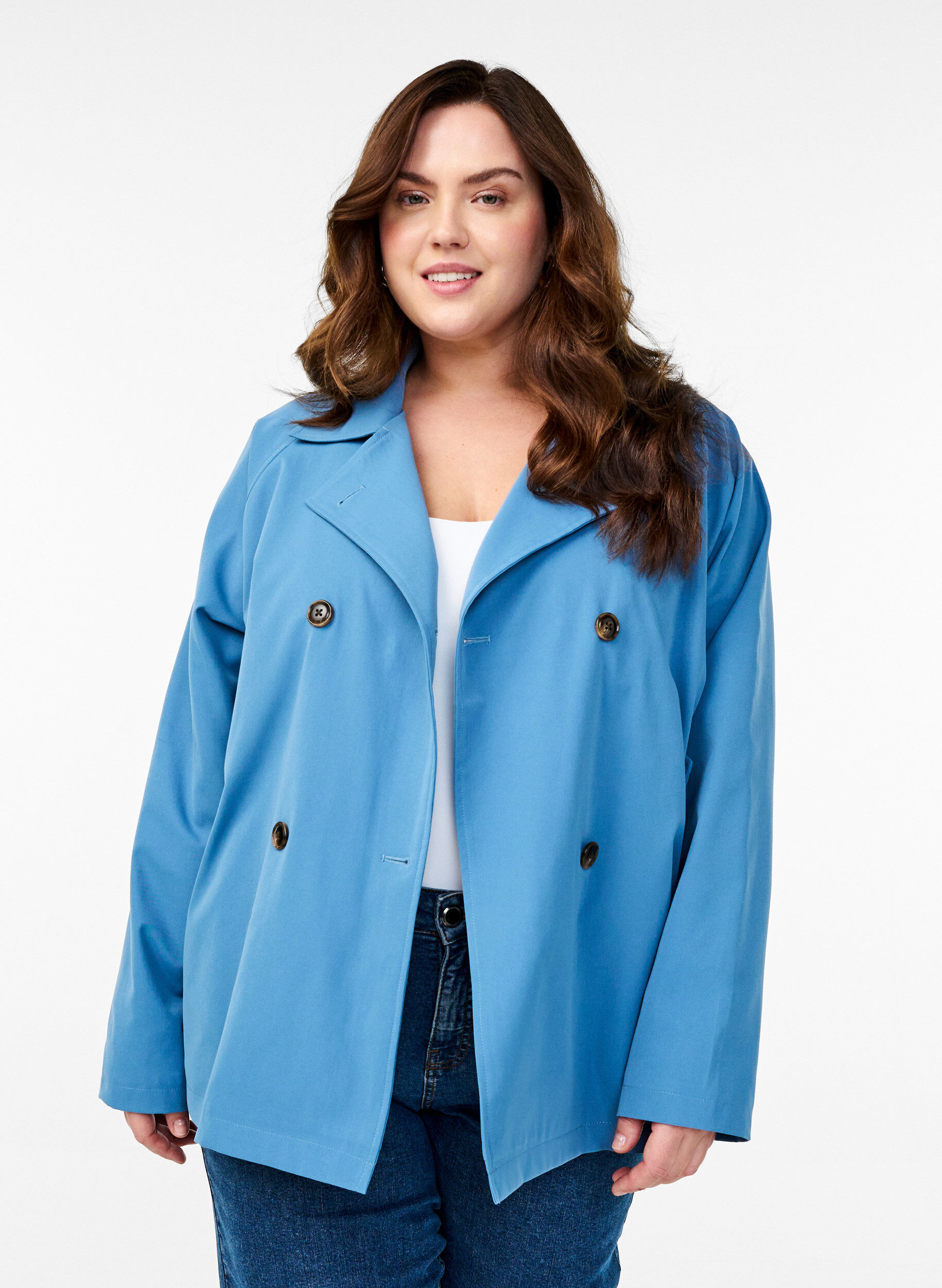 Zizzi Korte trenchcoat met zakken, Blauw, Model image number 0
