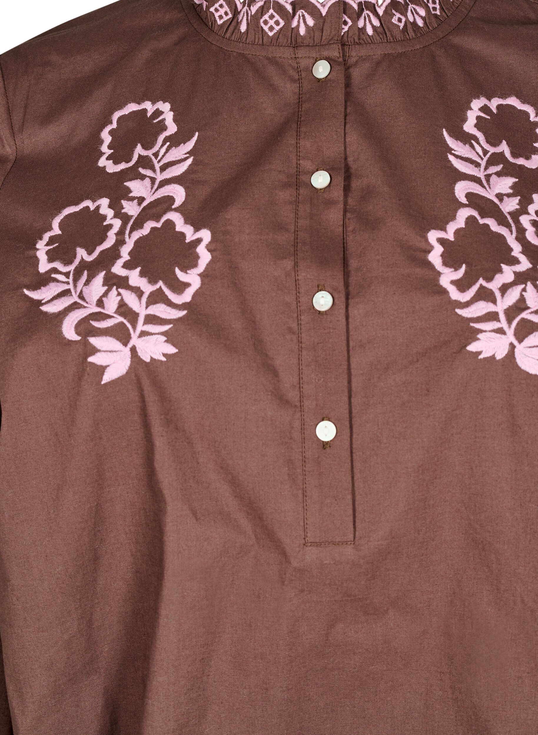 Zizzi Blouse met borduursels en ruches details, Bruin, Packshot image number 2