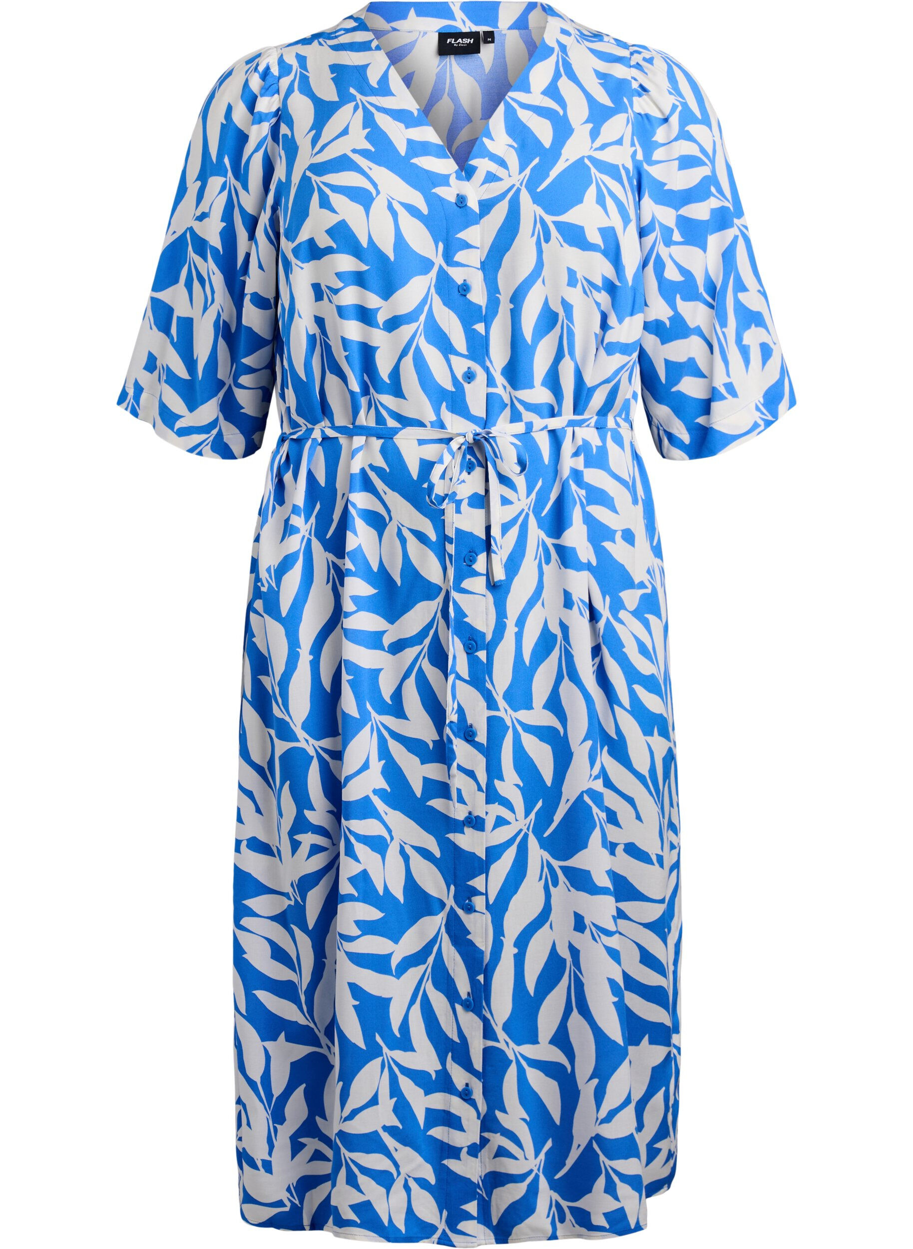 Zizzi Jurk met print en strikceintuur, Blauw, Packshot image number 0