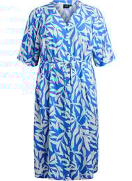 Jurk met print en strikceintuur, Blauw