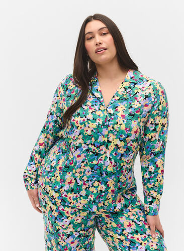 Viscose blouse met print en v-hals, Multi AOP, Model image number 0