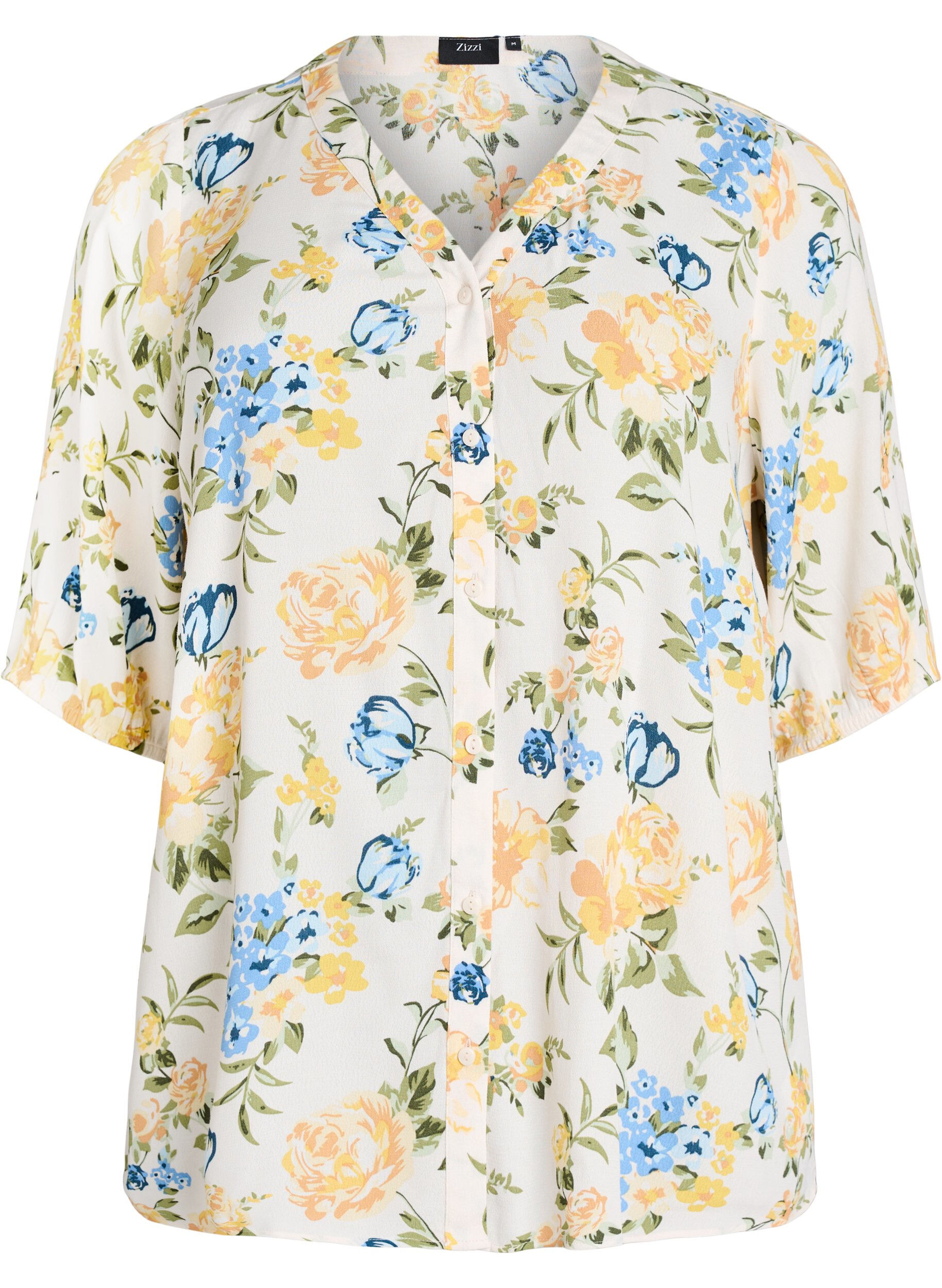 Zizzi Viscose blouse met print en knoopsluiting, Vanille, Packshot image number 0