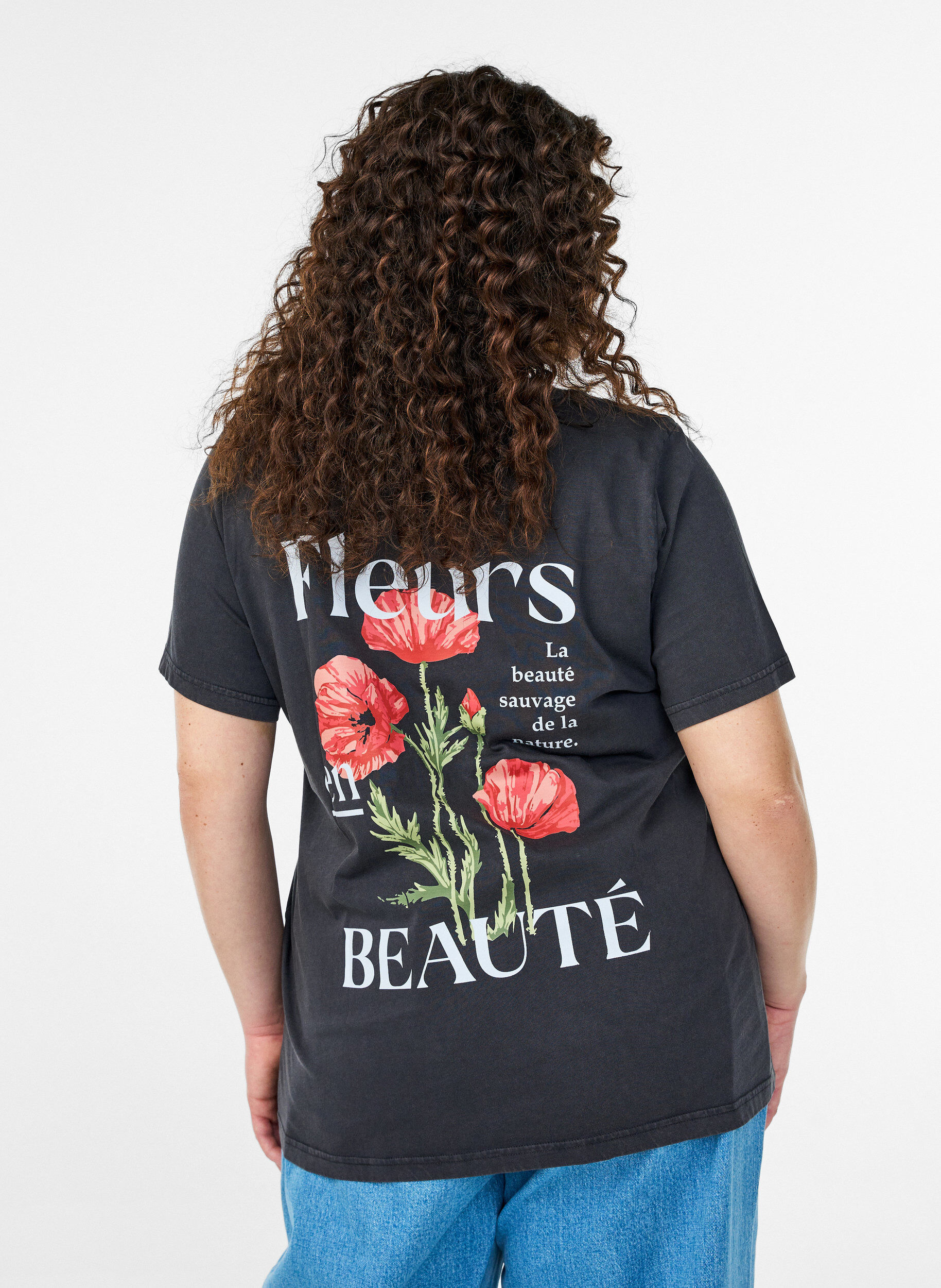 Zizzi Katoenen T-shirt met print op de voorkant en achterkant, 9991, Model image number 2