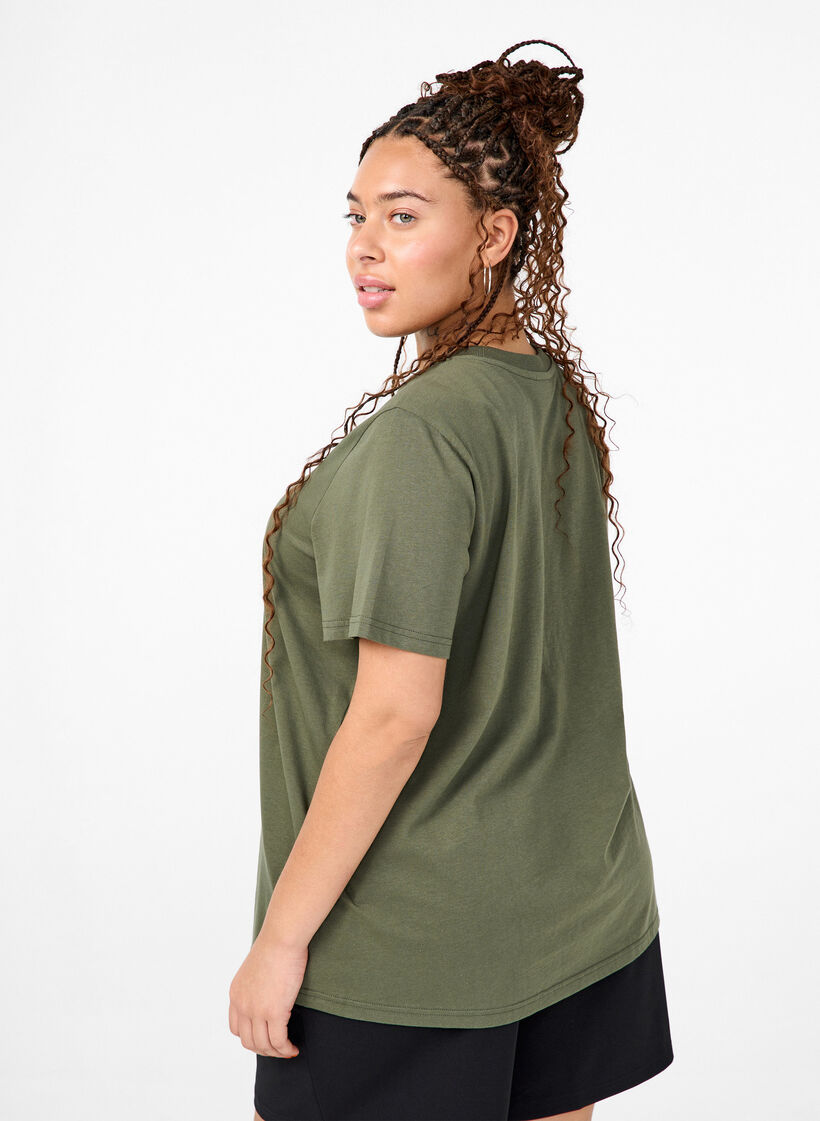 Basic katoenen T-shirt met ronde hals, Groen, Model image number 2