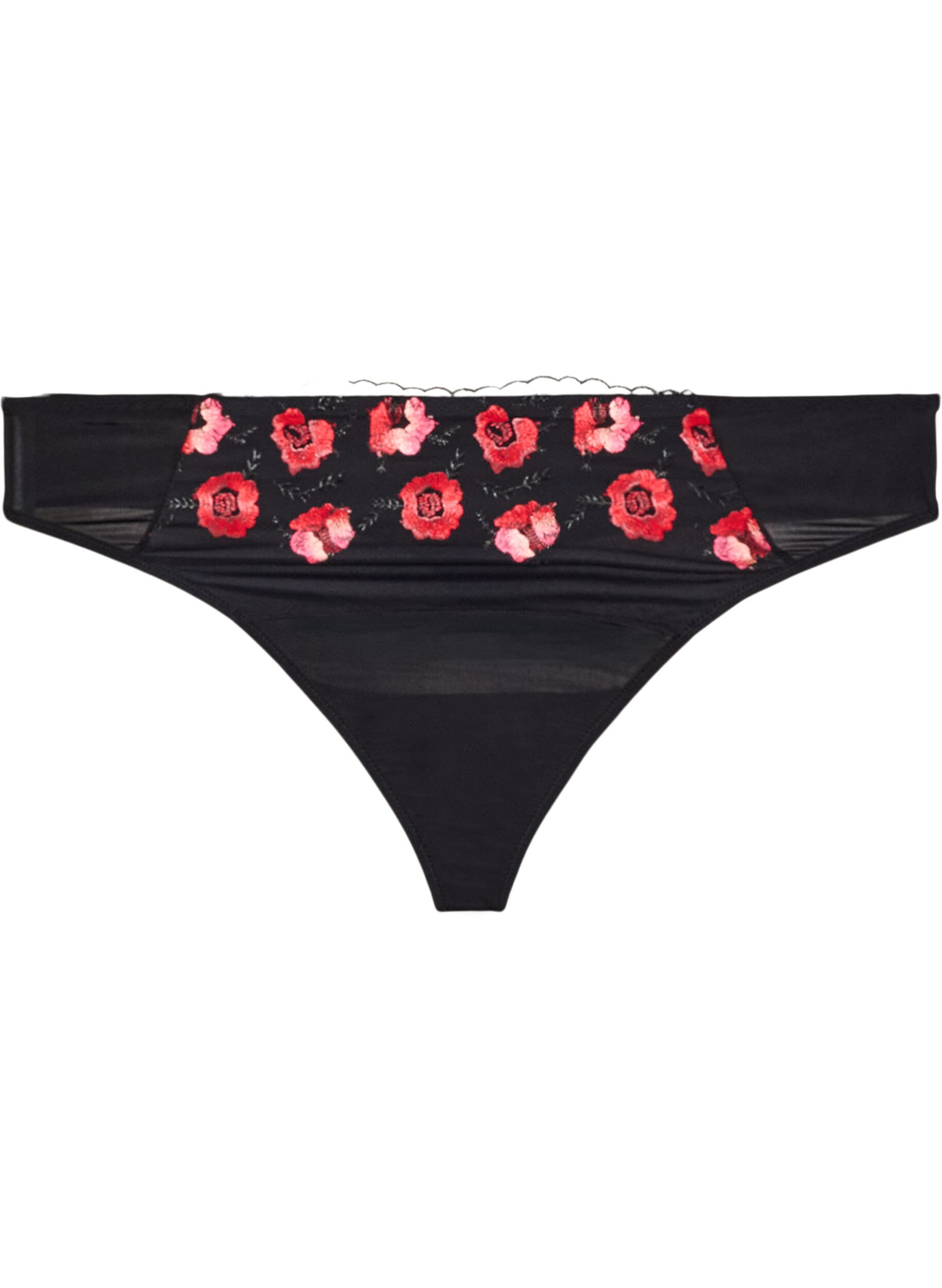 ZizziMicrovezel string met geborduurde bloemen, Zwart, Packshot image number 0