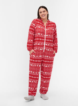Kerst jumpsuit met capuchon en rits, Christmas AOP, Model image number 0
