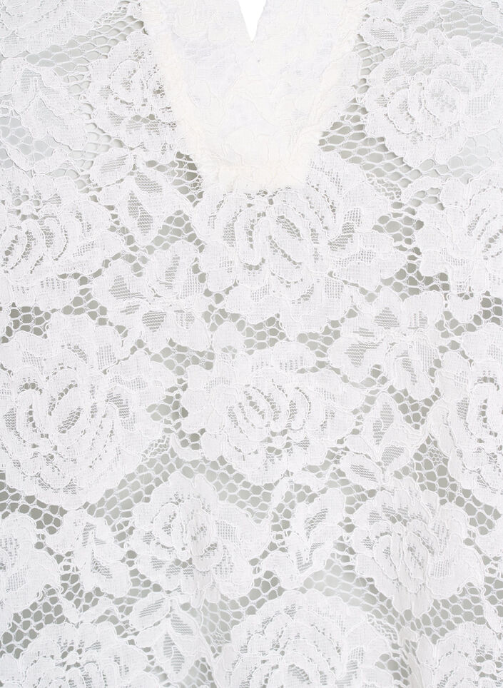 Kanten blouse met een kraag en V-hals, Vanille, Packshot image number 2