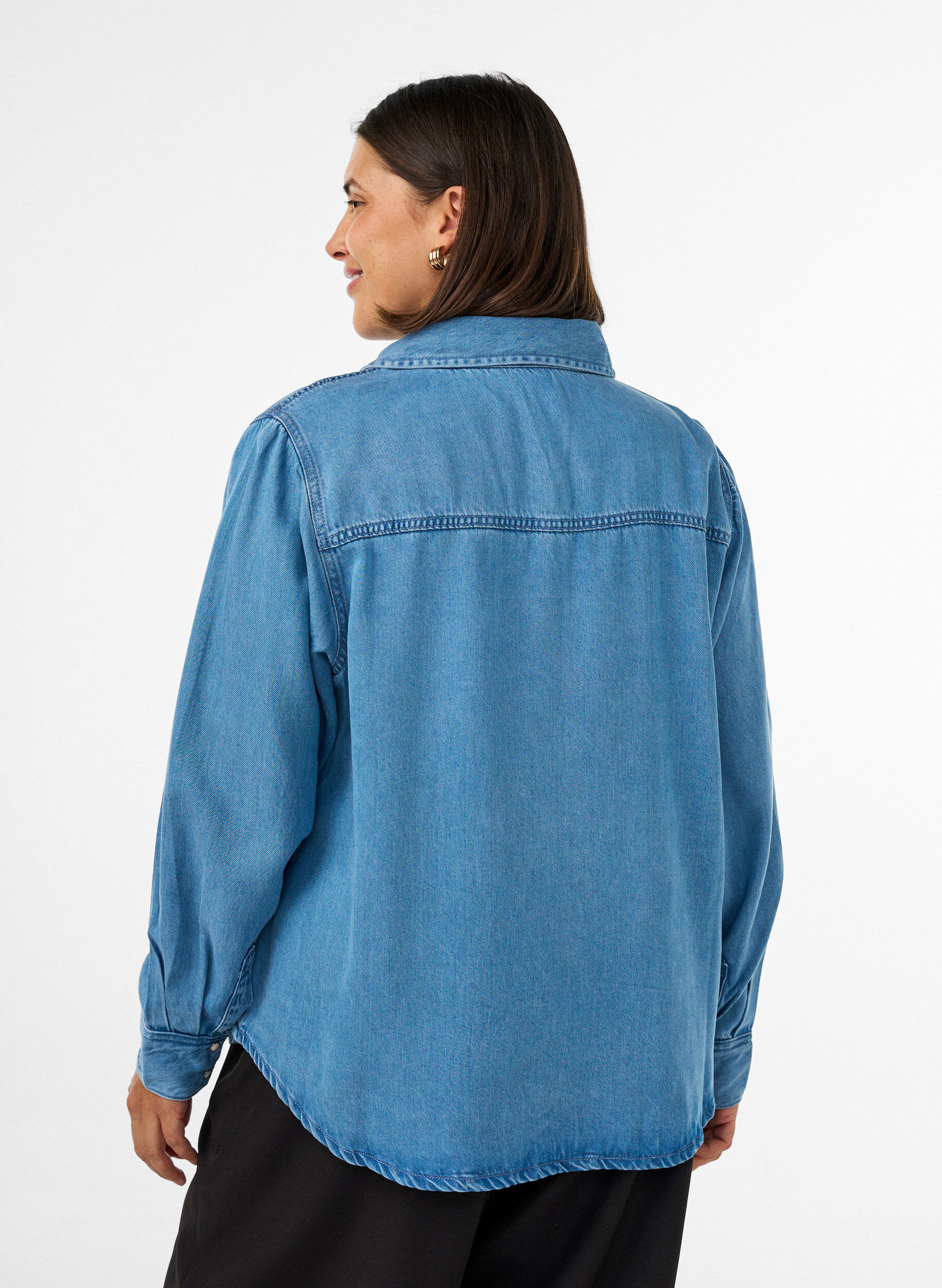 ZizziDenim blouse van lyocell met drukknopen, Blauw, Model image number 2