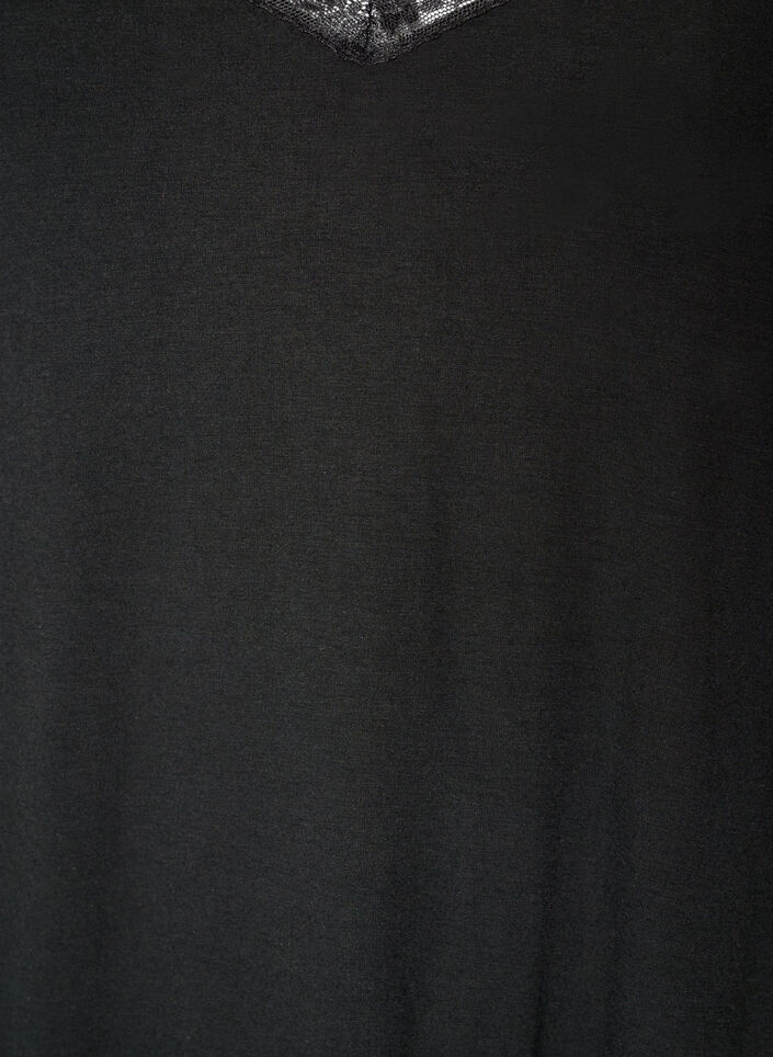 Viscose nachthemd met kant en splitten, Zwart, Packshot image number 2