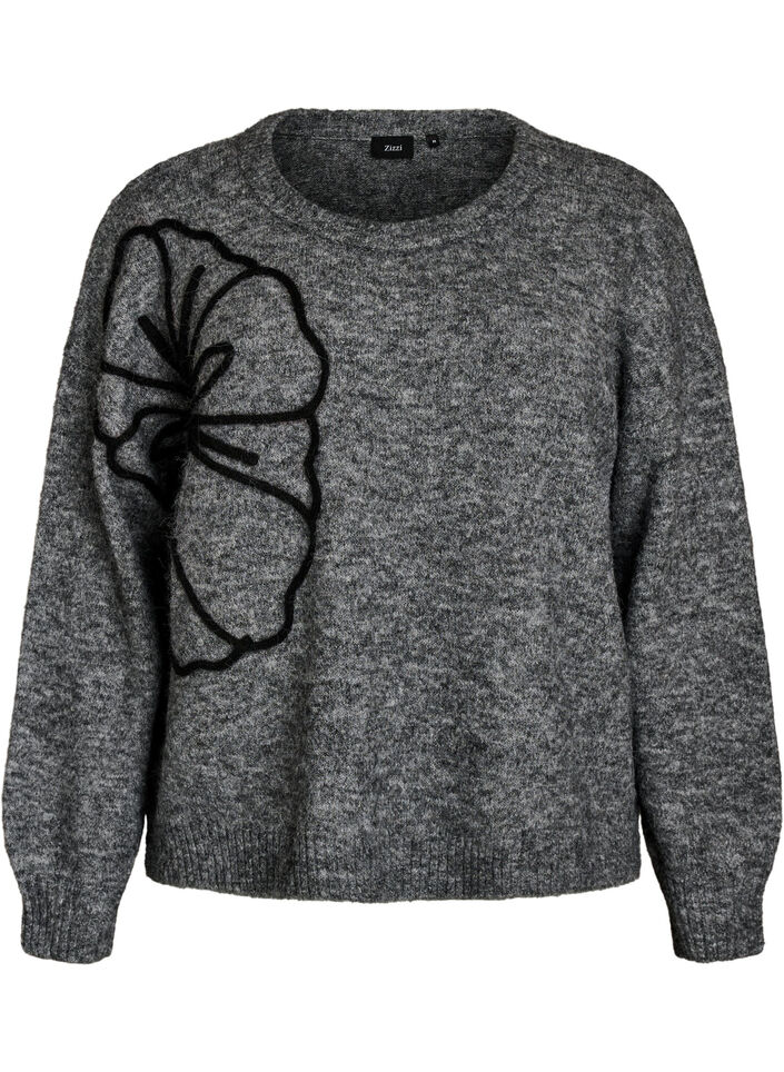 Jumper met bloemenapplicatie, Grijs, Packshot image number 0