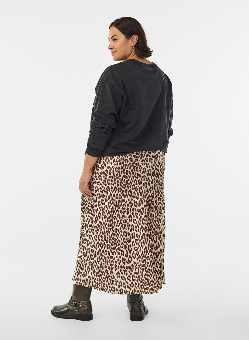 Satijnen midi rok, Bruin, Model image number 1