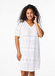 Korte jurk met V-hals en gaatjespatroon, Bright White, Model image number 0
