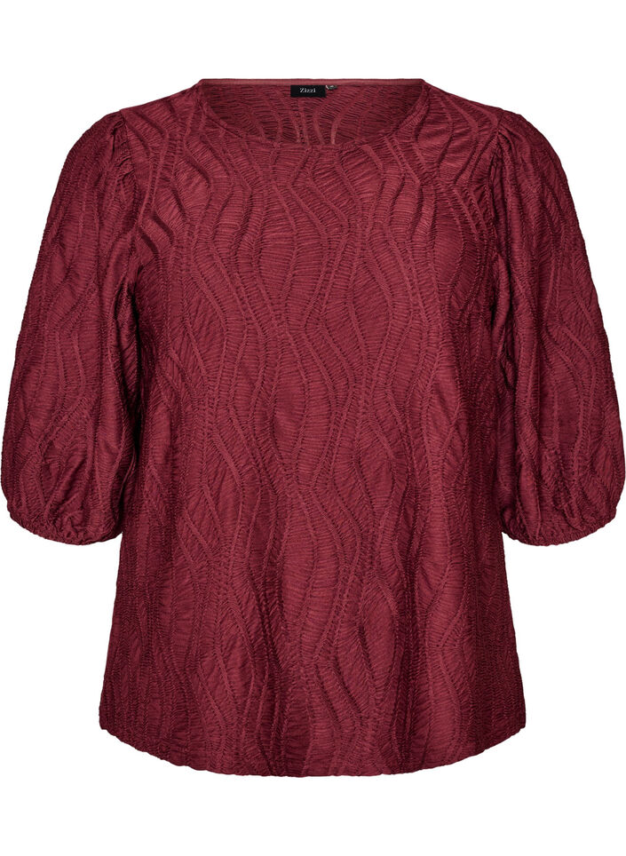 Blouse met textuur en 3/4 mouwen, Rood, Packshot image number 0
