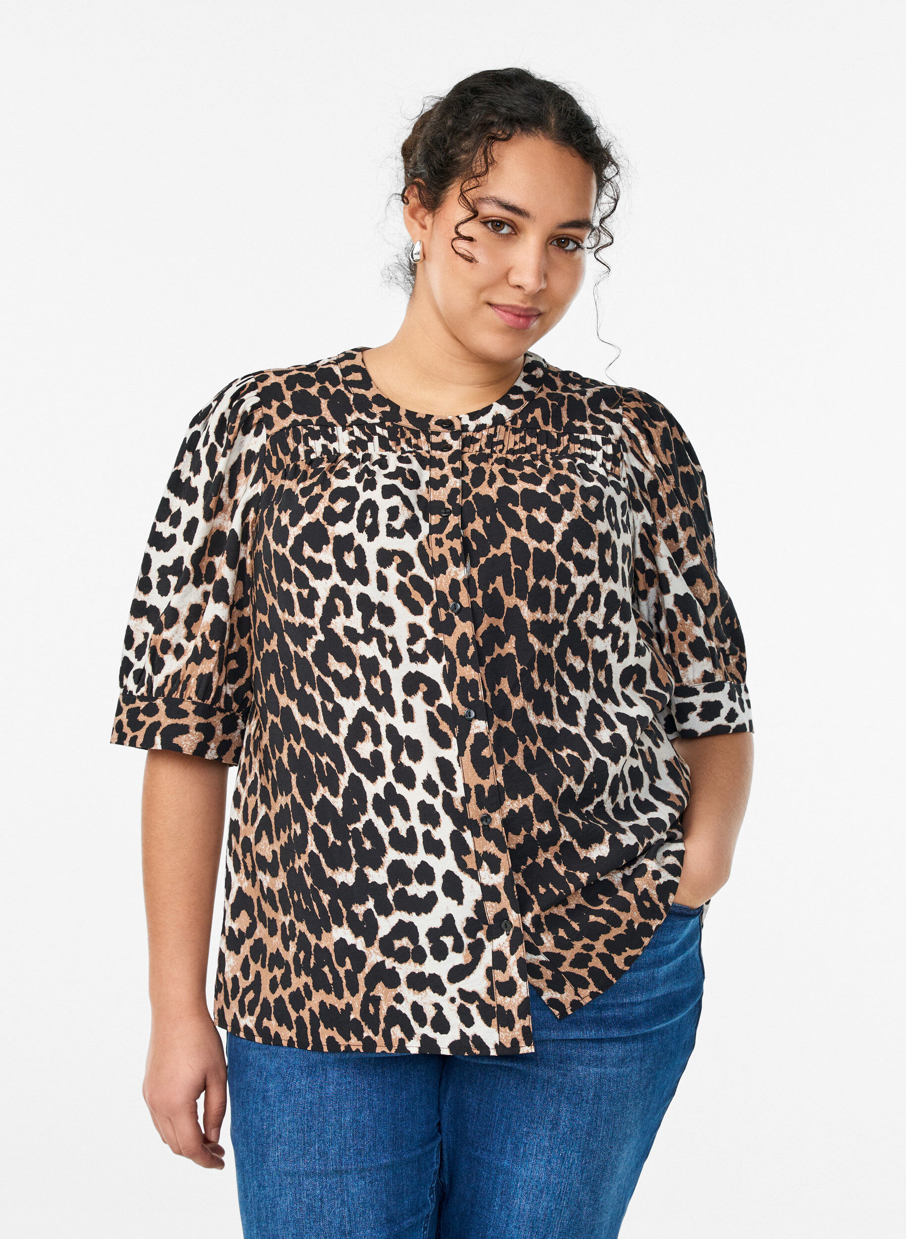 Zizzi Blouse met patroon en 1/2 mouwen, 9990, Model image number 0