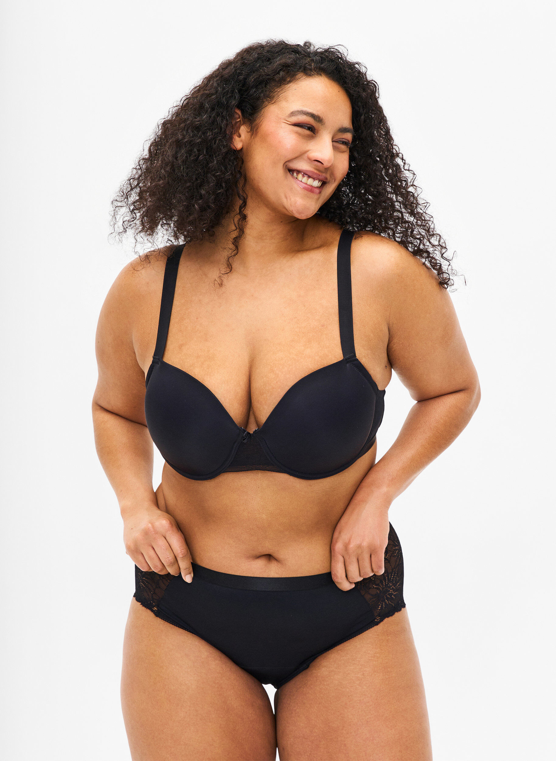 Zizzi Menstruatie slipje met kant en normale taille, Black, Model image number 0