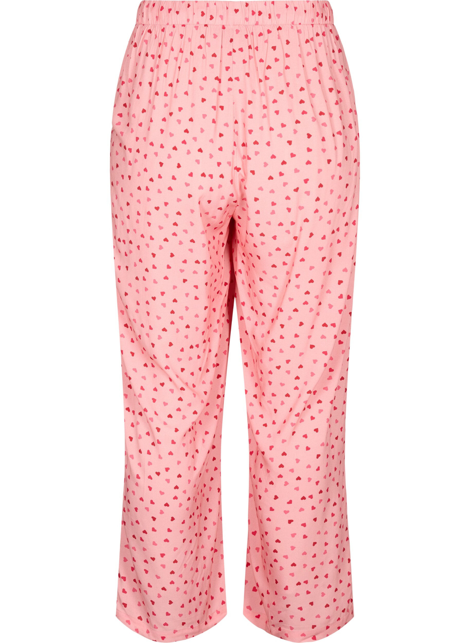 Zizzi Los vallende viscose broek met all-over print, Pink Icing W. hearts, Packshot image number 1