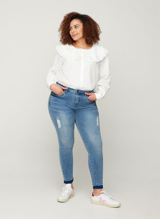 Katoenen blouse met grote kraag, Bright White, Model image number 3