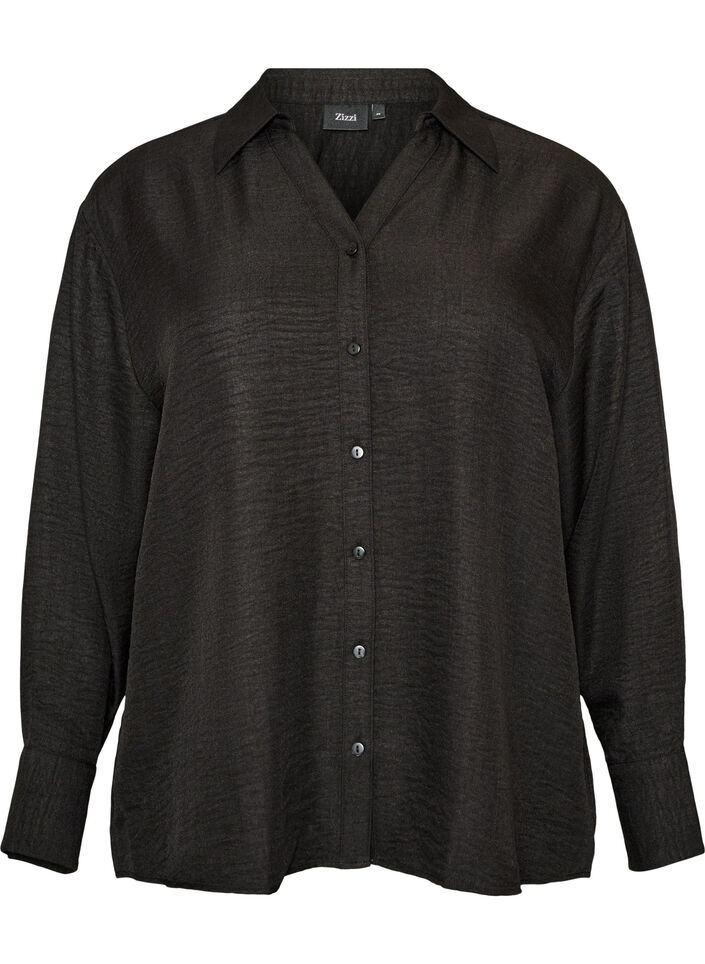 Losse shirt met V-hals, Zwart, Packshot image number 0