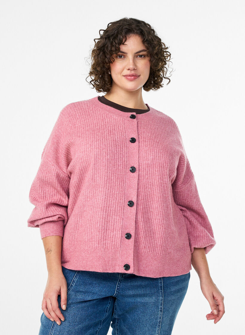 Vest van ribtricot met knopen, Roze, Model image number 0