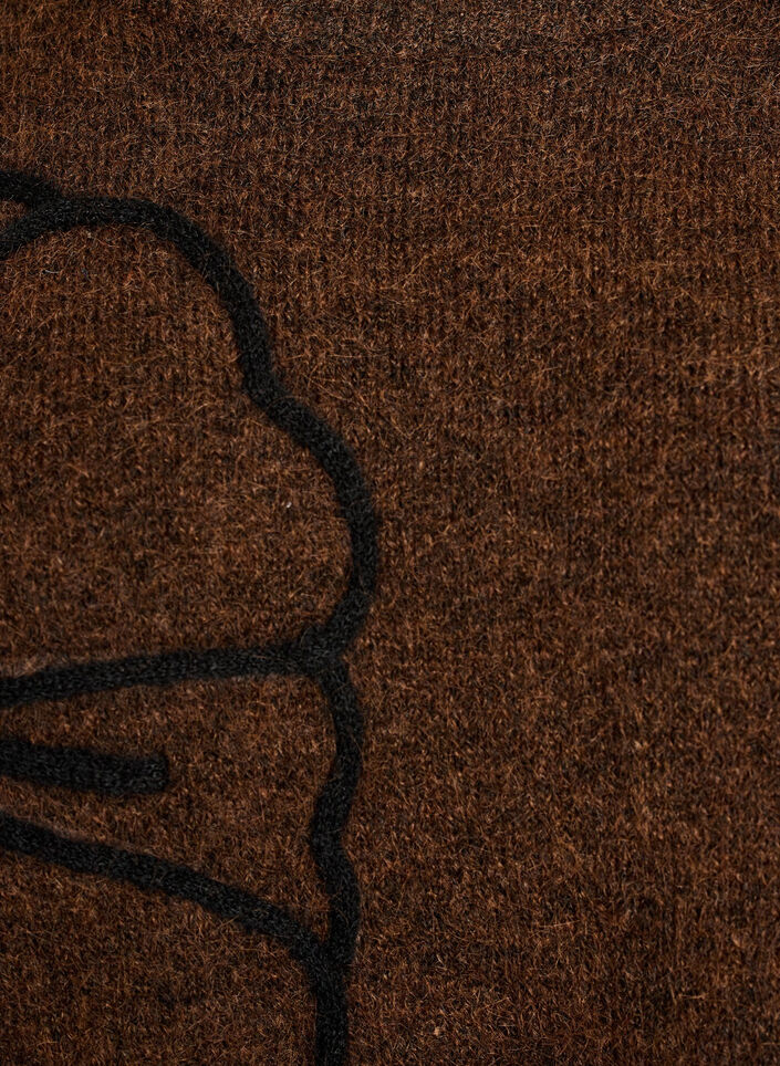 Jumper jurk met grote bloem applicatie, Bruin, Packshot image number 2