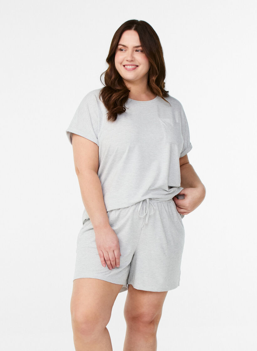 Gestreepte pyjamashorts met hoge taille, LGM Stripe, Model image number 0