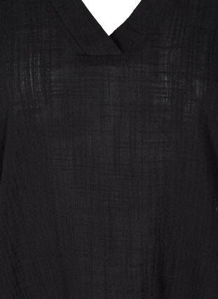 Katoenen blouse met korte mouwen en v-hals, Black, Packshot image number 2