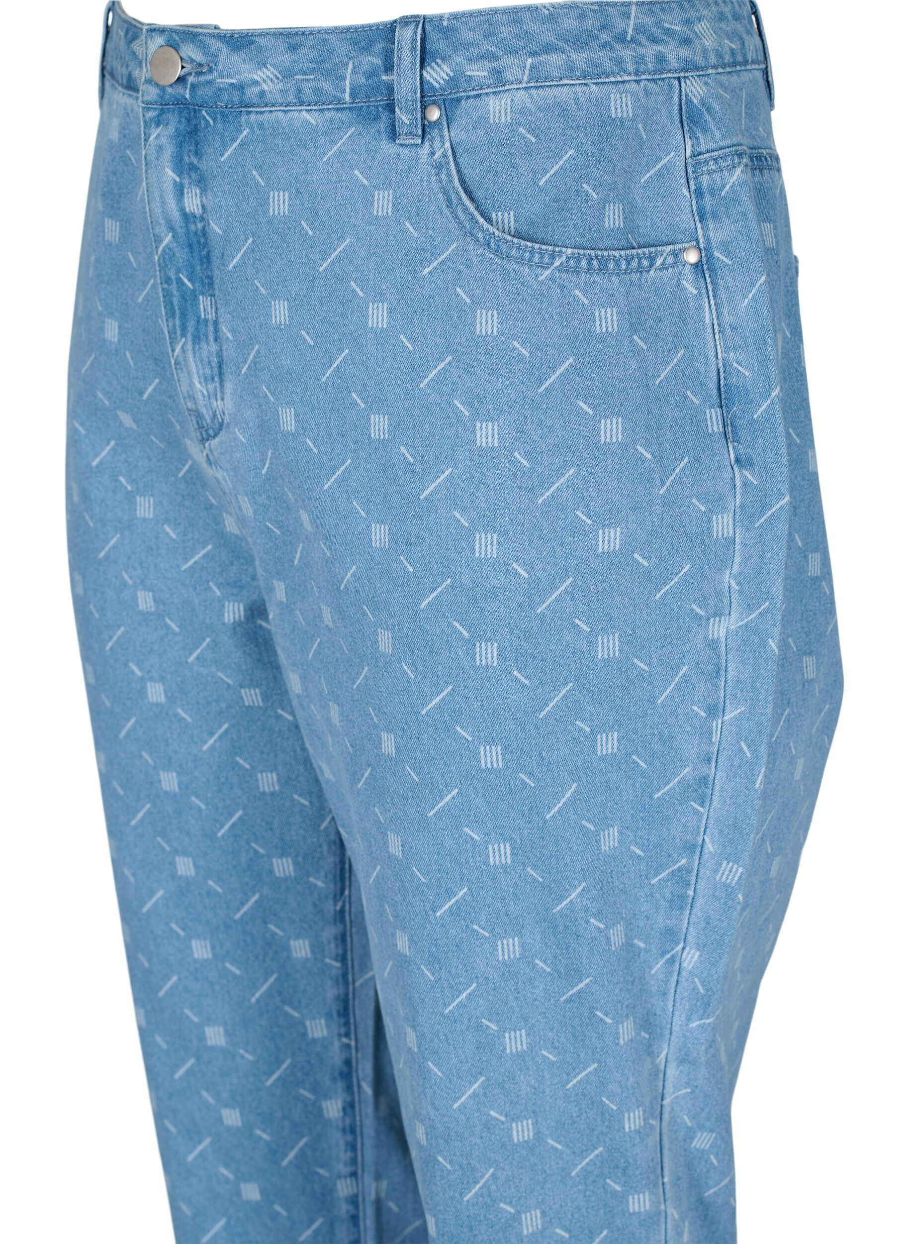 Zizzi Mille mom fit jeans met print, Light blue denim, Packshot image number 2