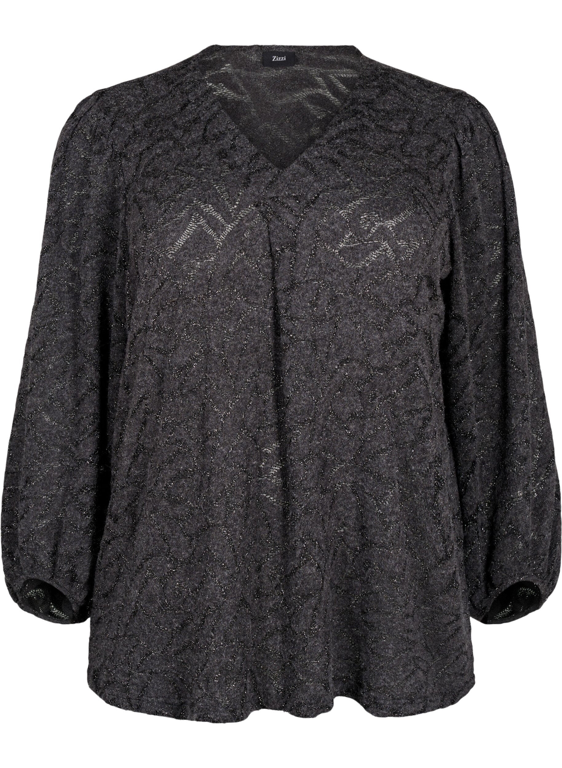 Zizzi Blouse met lange mouwen met glitter en patroon, Grijs, Packshot image number 0