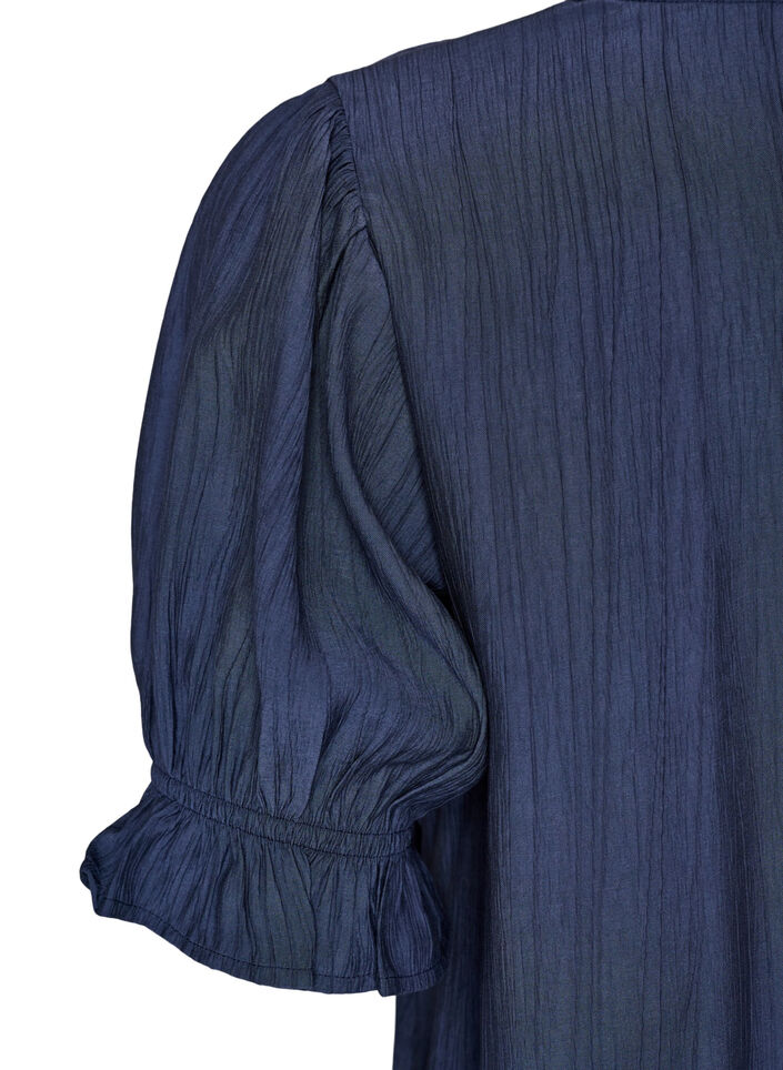 Blouse in een gekreukelde viscosemix met een V-hals, Blauw, Packshot image number 3