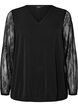 Blouse met kanten mouwen en ballonvorm, Zwart, Packshot image number 0