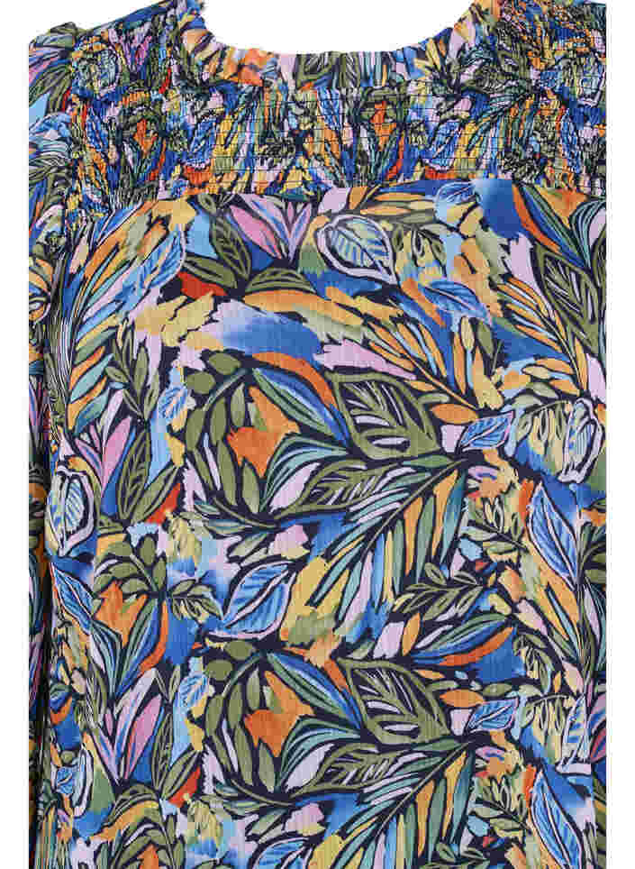 Kleurrijke midi-jurk met smock en lange mouwen, Vibrant Leaf, Packshot image number 2