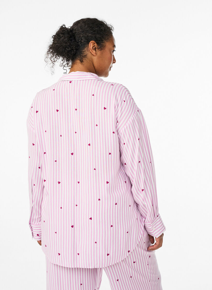 Nachtshirt met strepen en hartjes, Roze, Model image number 2