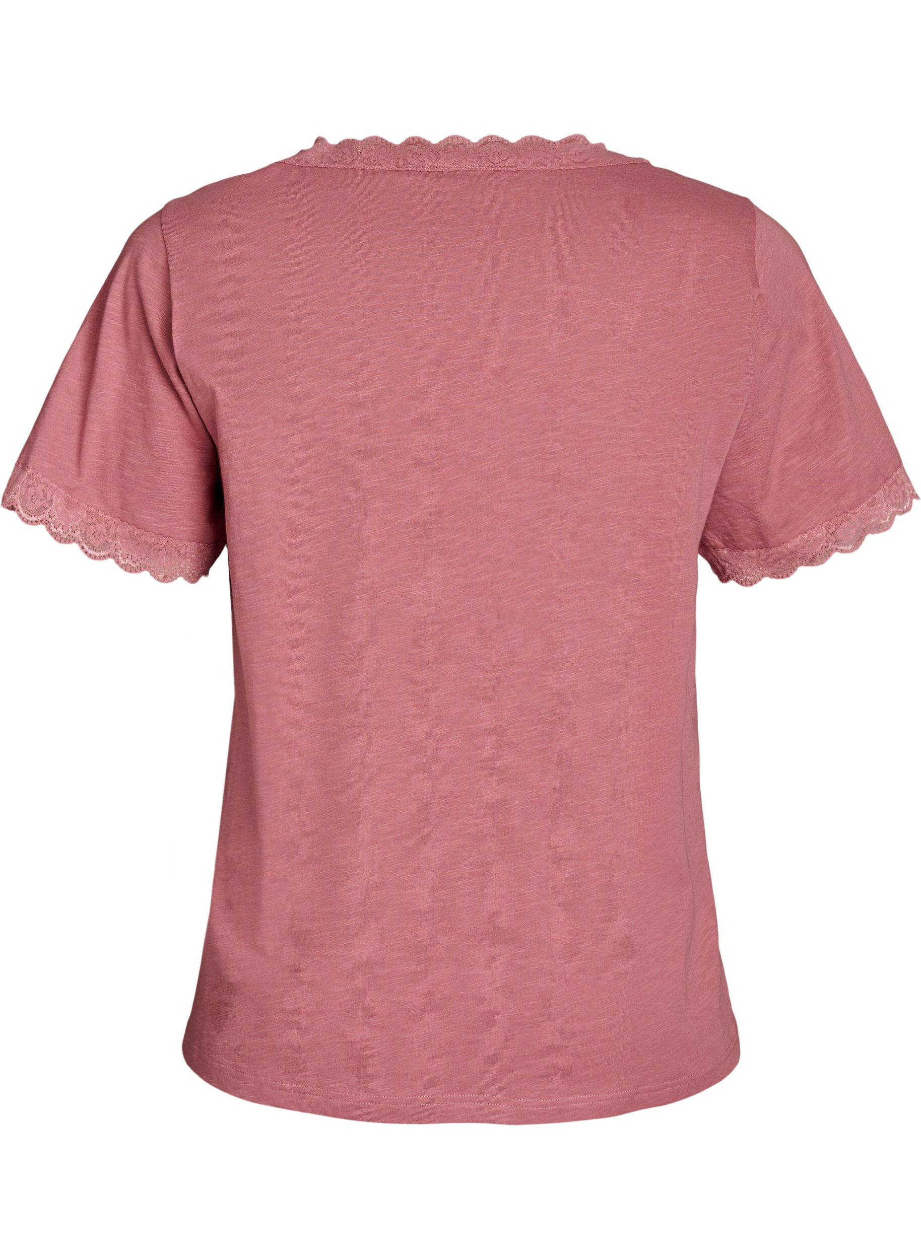 Zizzi T-shirt met kanten rand, Roze, Packshot image number 1