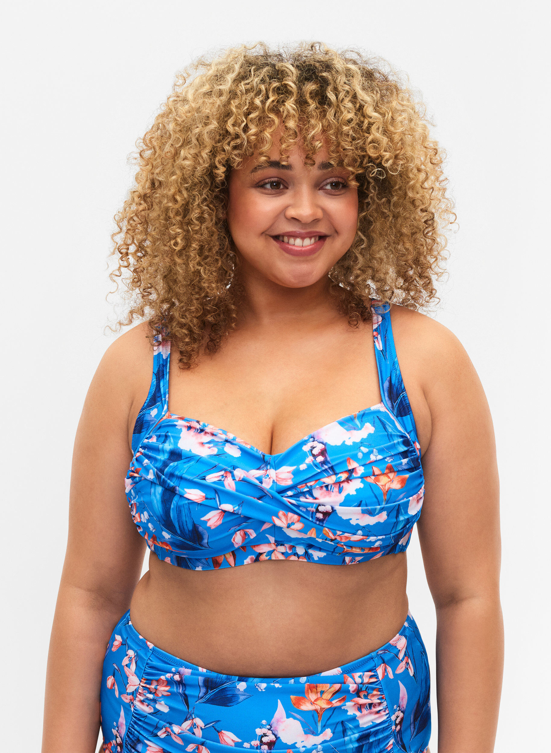 Zizzi Bedrukte bikinitop, Bright Blue Print, Model image number 0