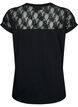 Katoenen t-shirt met korte mouwen en kant, Black, Packshot image number 1