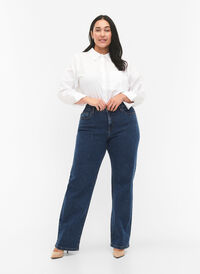  Gemma-jeans met hoge taille en rechte pasvorm, Dark blue, Model