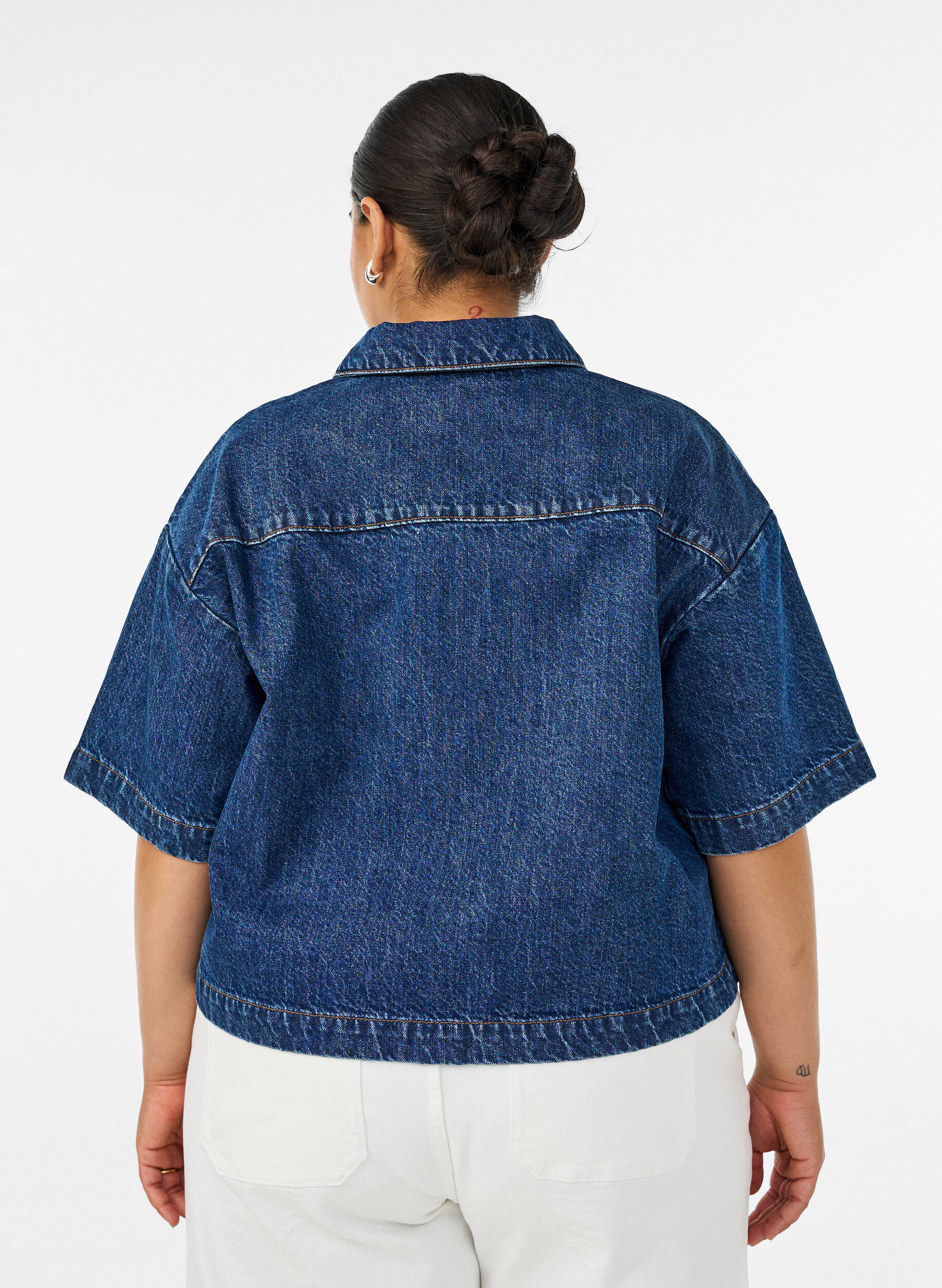 ZizziDenimjas met korte mouwen en knoopsluiting, Blauw, Model image number 2