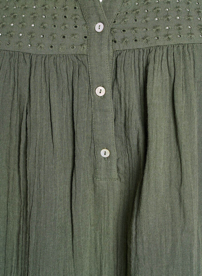 Blouse in katoenen mousseline met broderie anglaise, Groen, Packshot image number 2