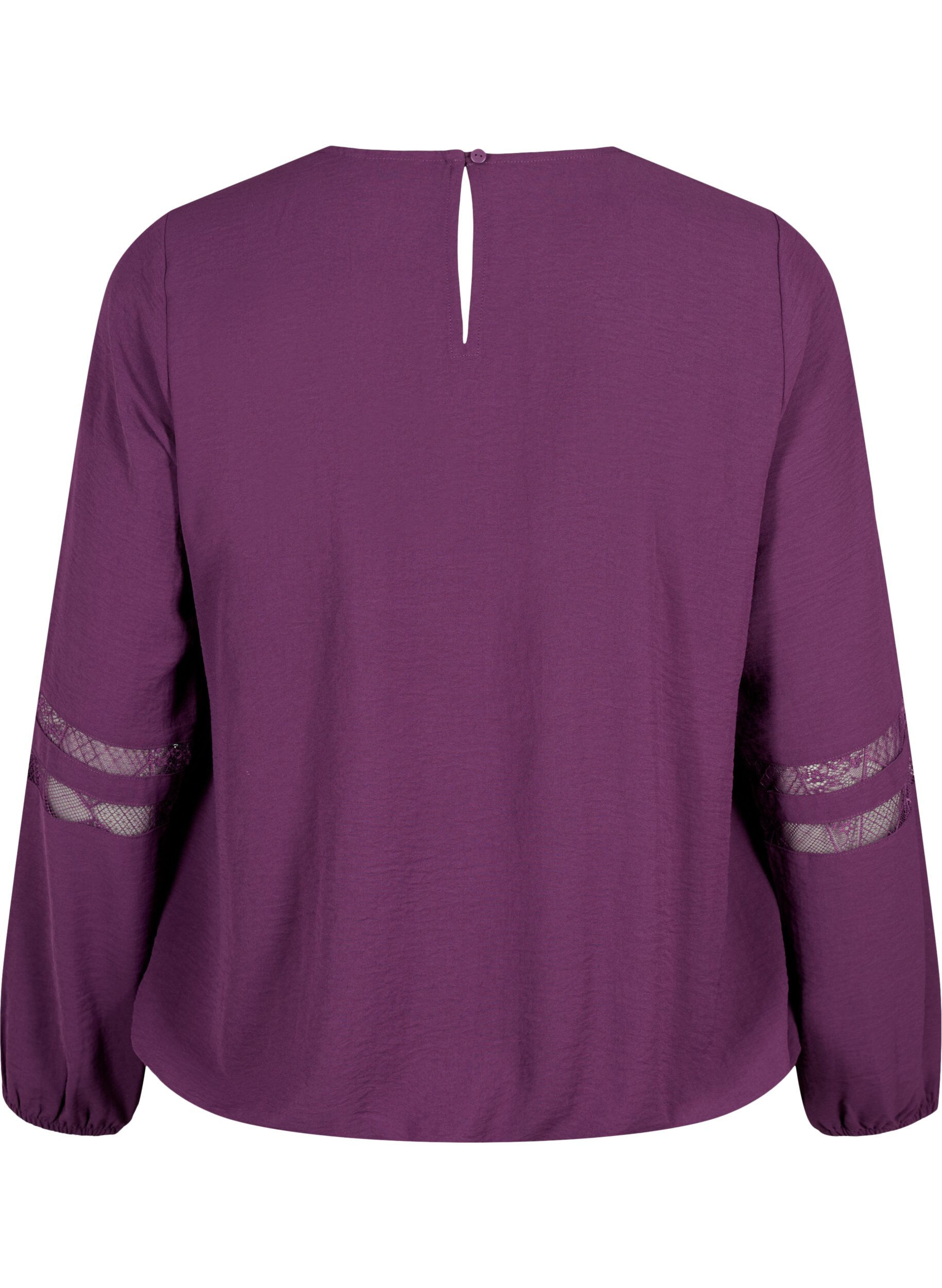 Zizzi Blouse met lange mouwen en kant, Deep Purple, Packshot image number 1