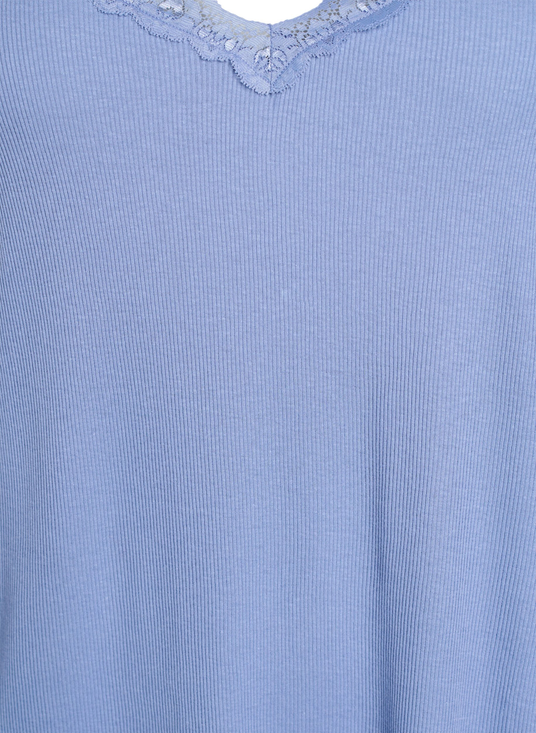 Zizzi Nachtjapon met kanten zoom, Blauw, Packshot image number 2