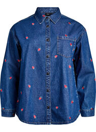 Denim shirt met geborduurde aardbeien, Blauw