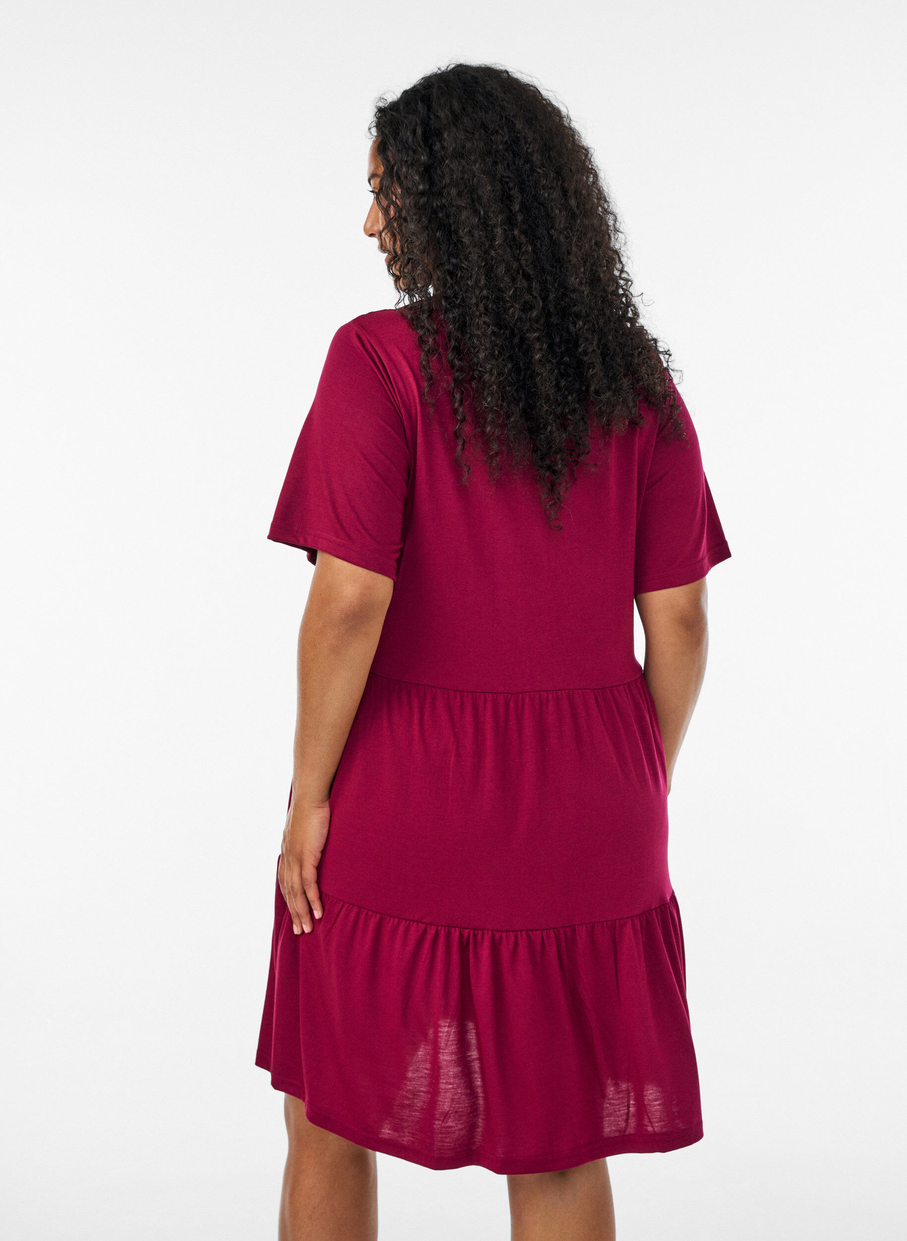 ZizziJerseyjurk met kanten details en een gelaagde rok, Rood, Model image number 2