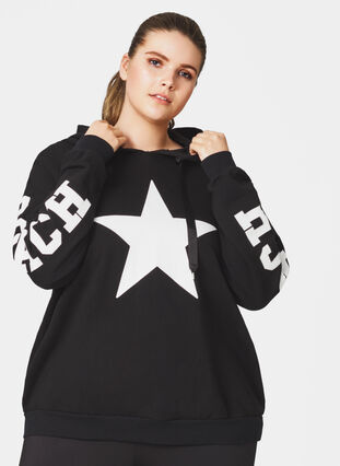Sweatshirt met capuchon, Black w. white star, Model image number 0