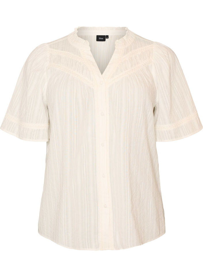 Katoenen blouse met decoratieve banden, Vanille, Packshot image number 0