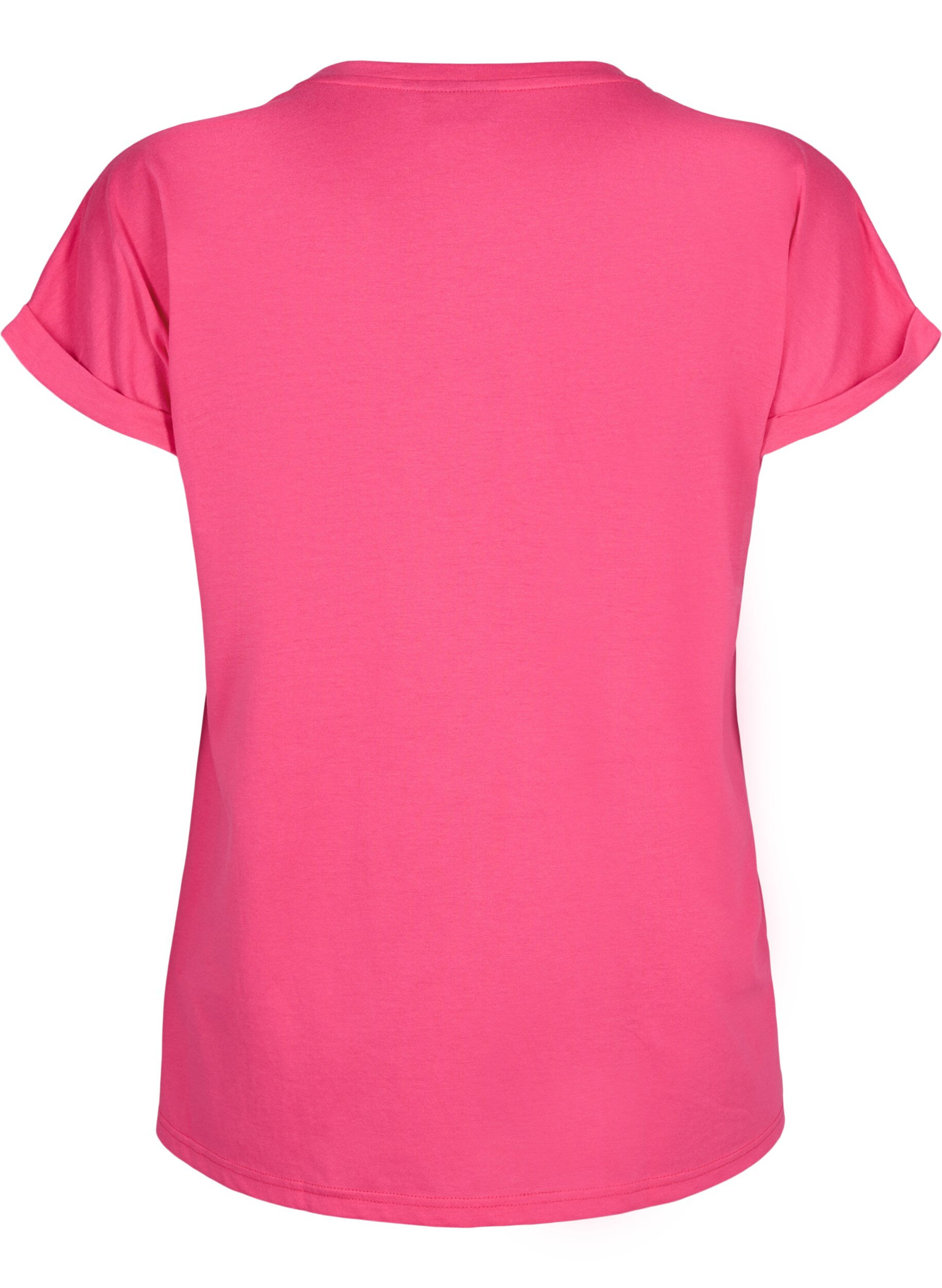 Zizzi T-shirt met korte mouwen van katoenmix, Roze, Packshot image number 1